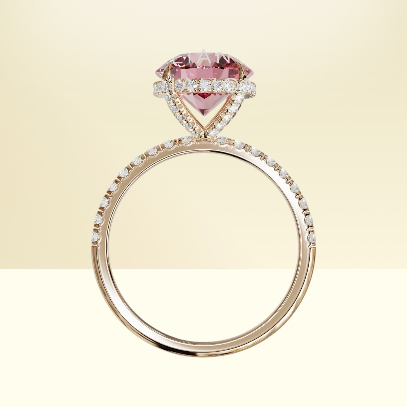 18k Yellow Gold Fancy Vivid Pink 3.00 Ct IGI Lab Created Round Cut Diamond Ring