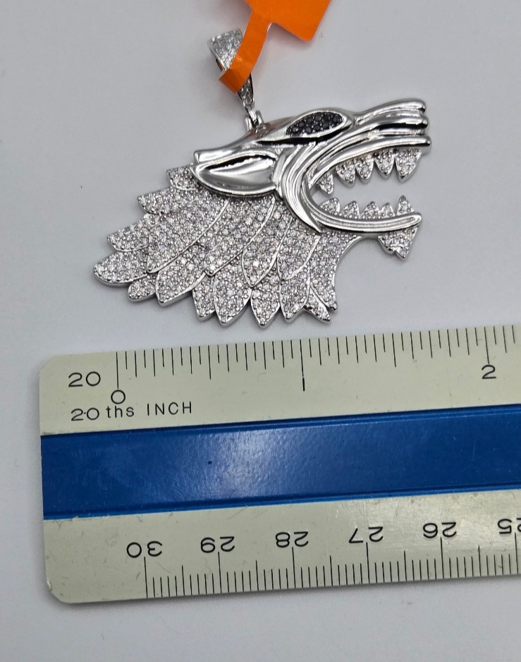 NEW Solid 925 Sterling Silver 2.5ctw real MOISSANITE Wolf Pendant – USA
