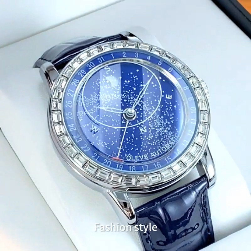OLEVS 9923 Multi-functiom Starry Sky Rotation Dial Business Mechanical Watch`