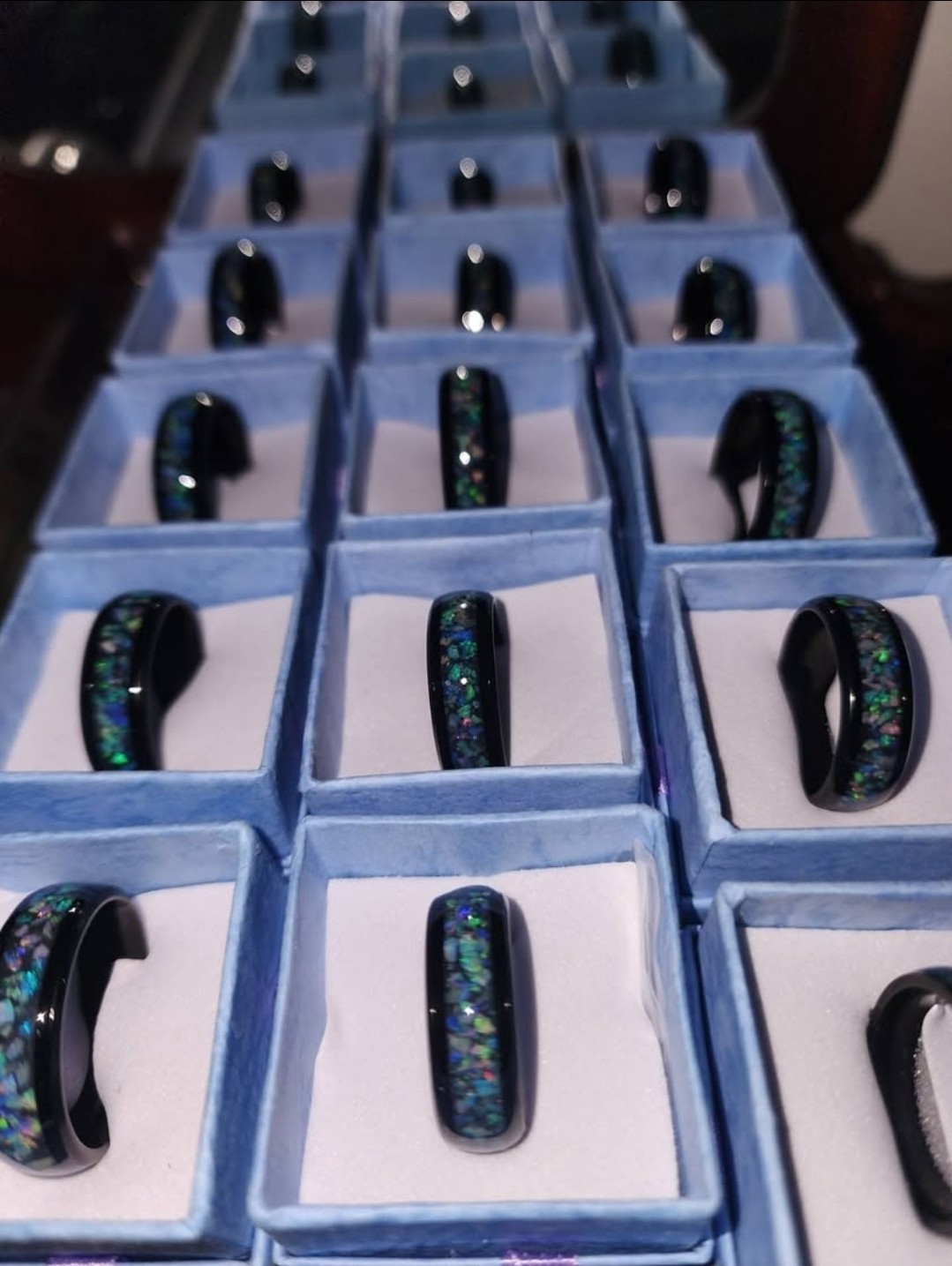 Opal Inlay Band Ring | Gold Stainless Steel Natural Australian Opal