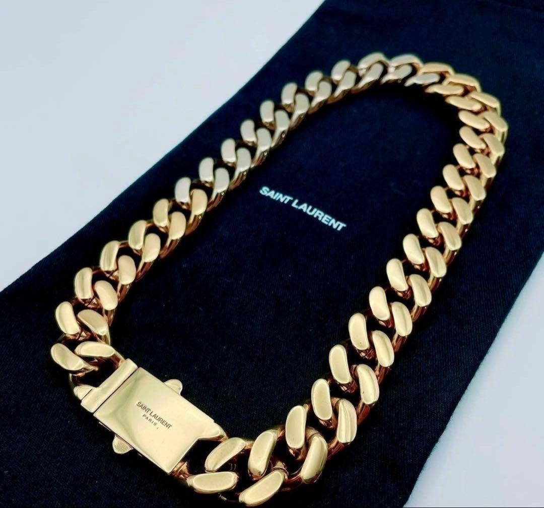 SAINT LAURENT Metal Curb Chain Necklace color Gold Silver Length 40cm unisex