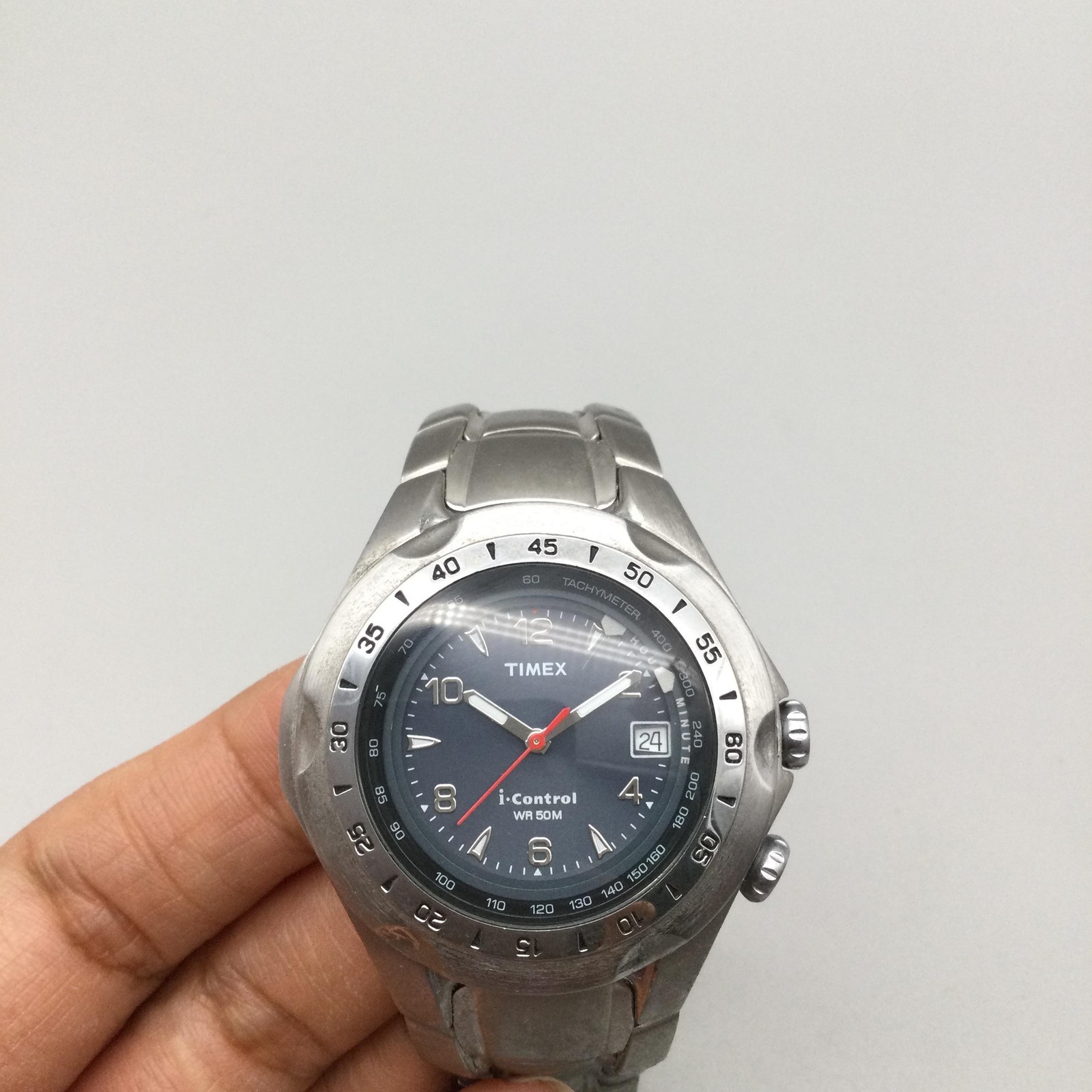 Timex I-Control Alarm Mens Watch 42mm Blue Dial Indiglo Date New Battery 8.25″
