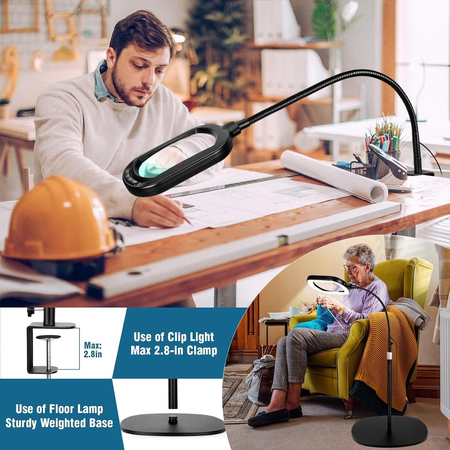 Large Magnifying Glass with Light and Stand, 10X Rectangle Optical Real Glass L