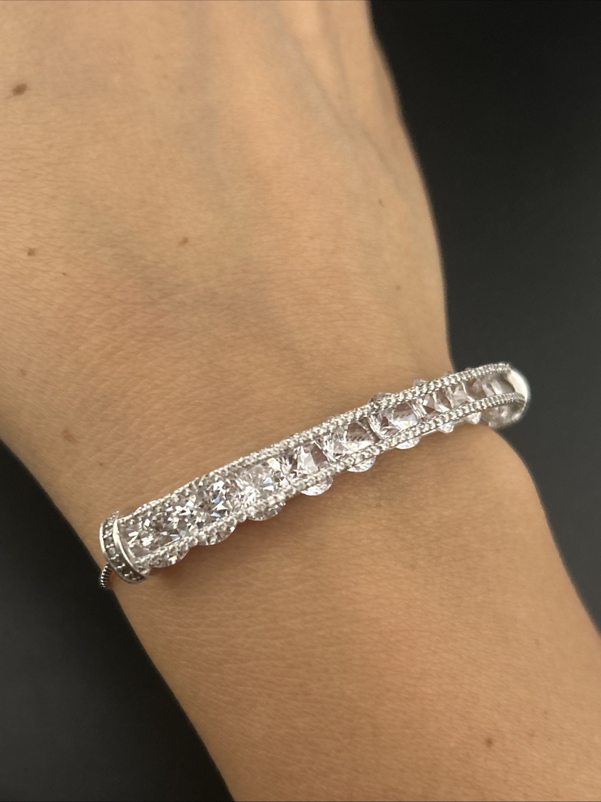 Sterling 925 Signed Fuzion Creations CZ Bridge Adjustable Slider Bracelet
