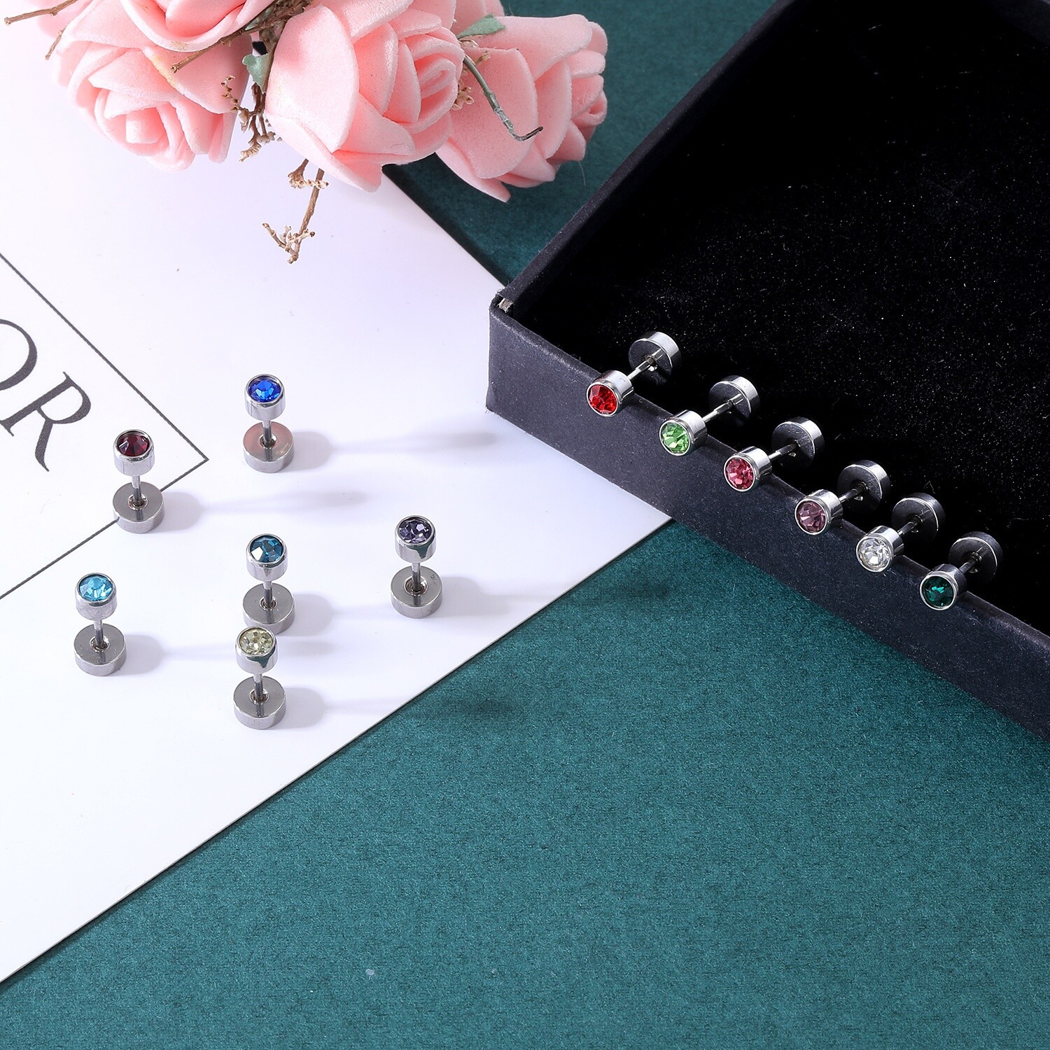 12Pairs/lot 20g Stainless Steel Stud Earring CZ Cartilage Helix Piercing Jewelry