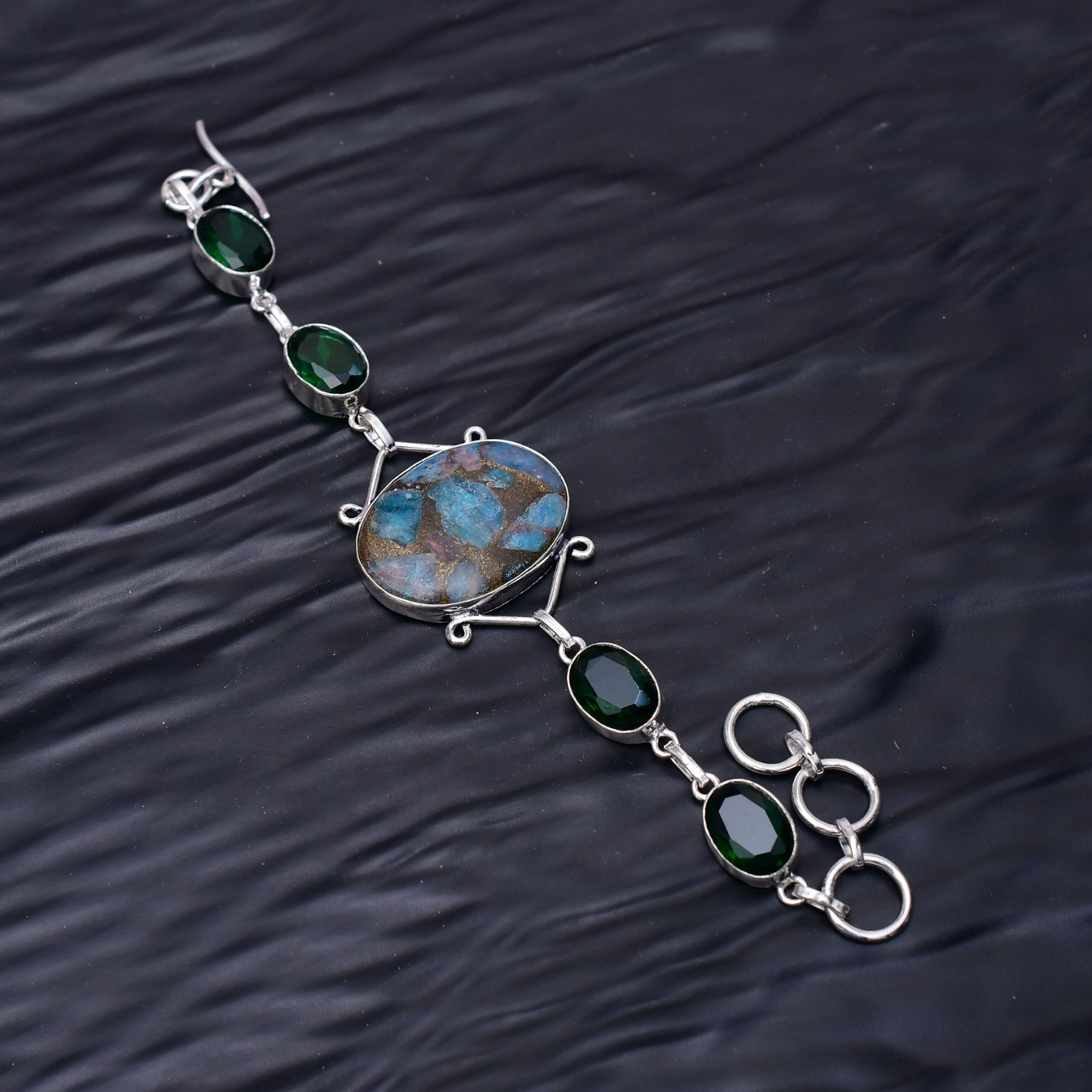 Copper Neon Apatite Gemstone 925 Sterling Silver Bracelet Jewellery 7-8″