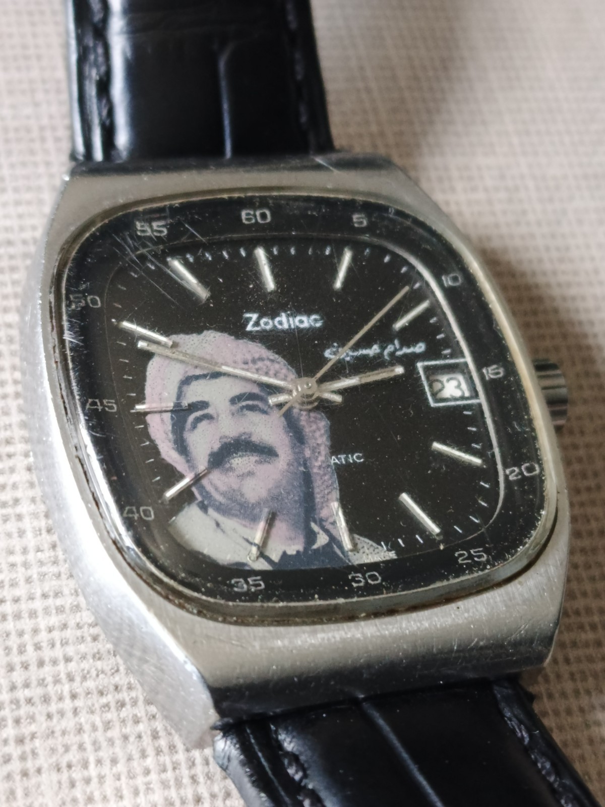 VINTAGE ZODIAC Saddam Hussein Arabic Dial Auto ETA 2879 in ZENITH Steel Case