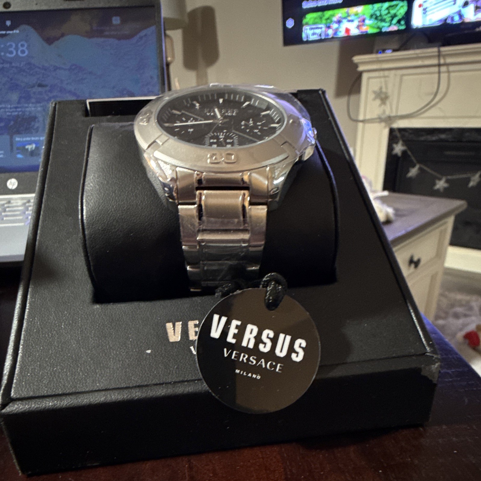 Versus Versace Quartz 43mm Black Dial Silver Steel Day/Date Watch w/Box Papers