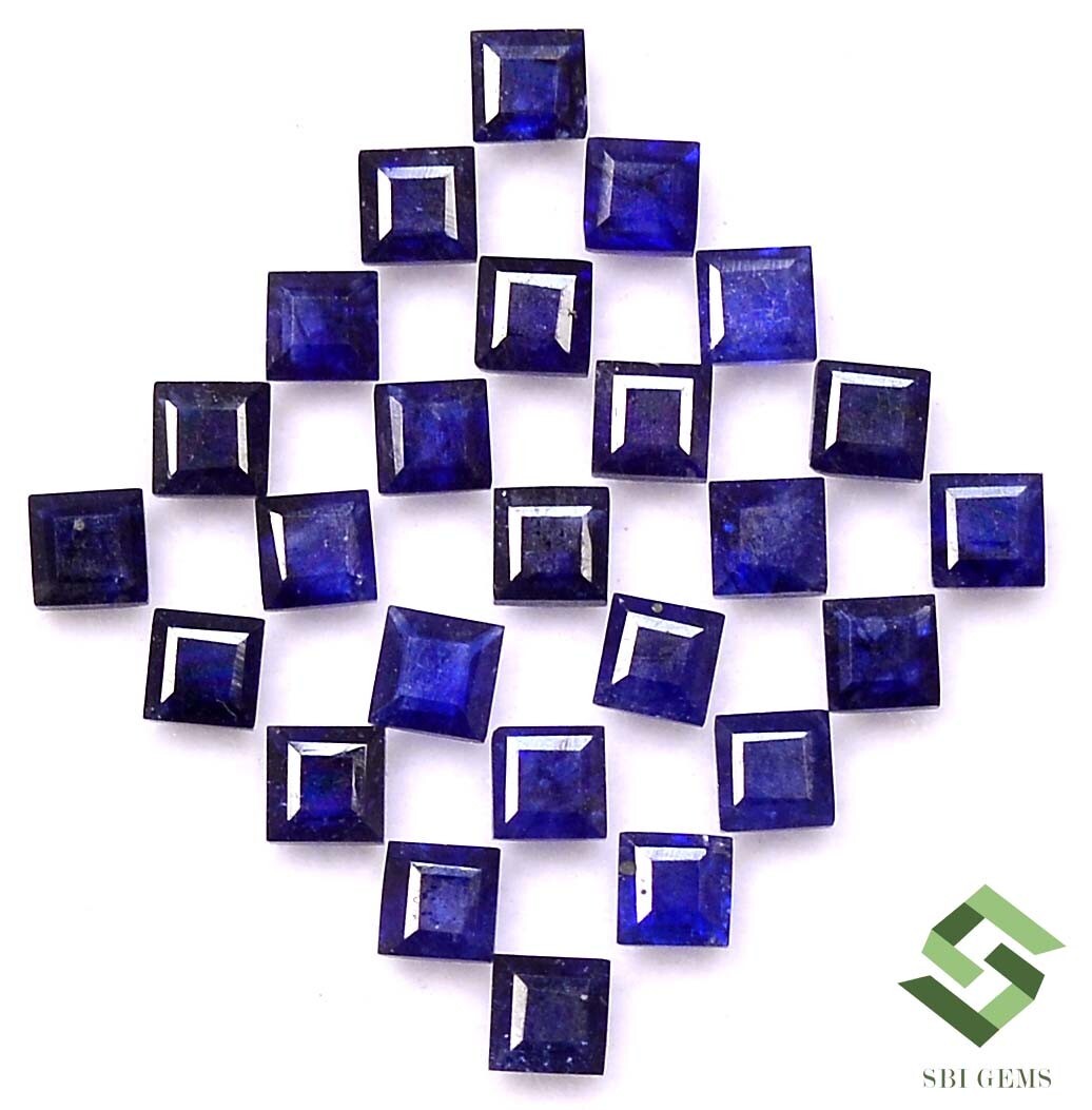 3×3 mm Natural Blue Sapphire Square Cut Lot 35 Pcs 10.09 CTS Loose Gemstones GF