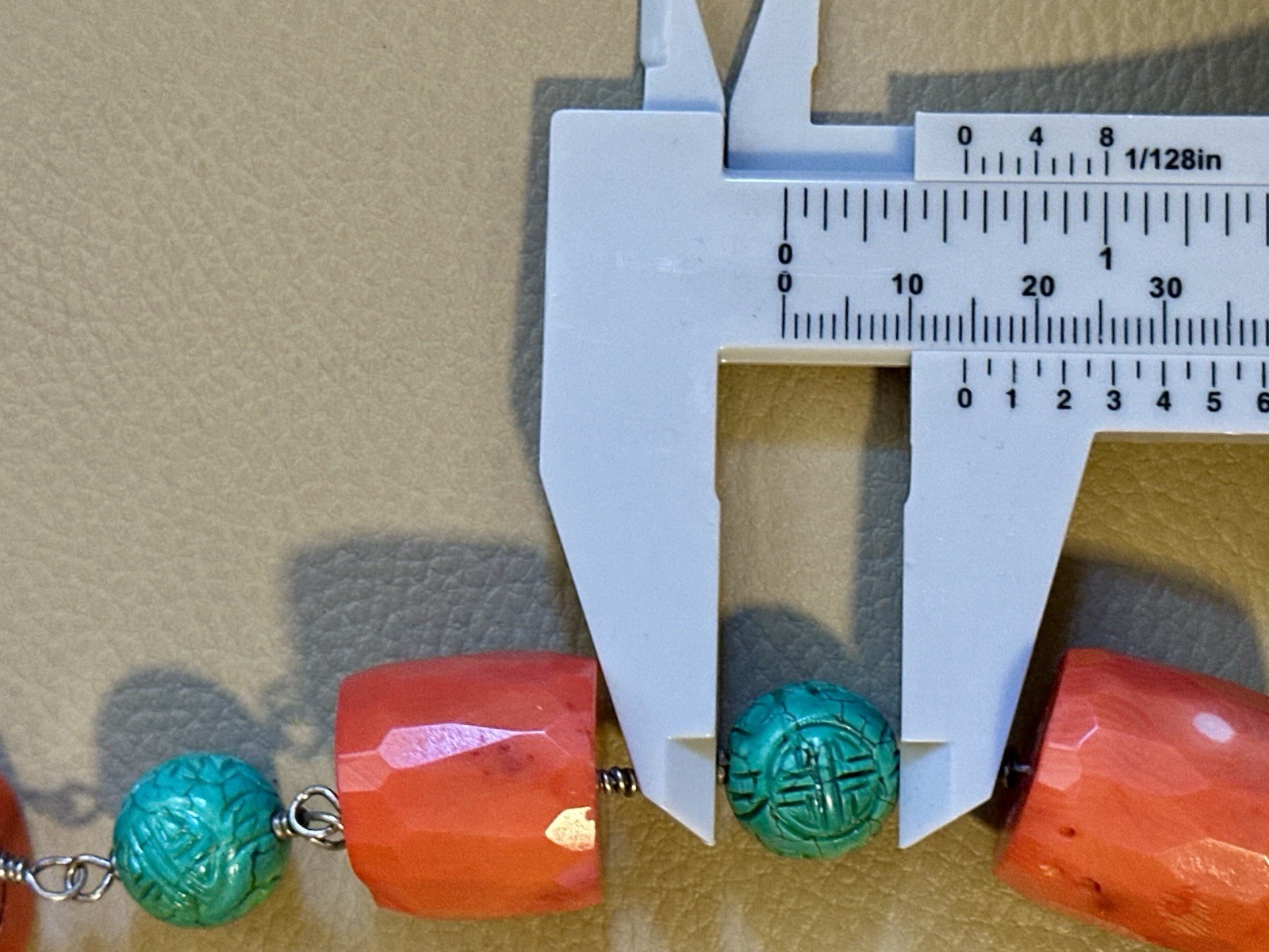 PINK CORAL NECKLACE MATCHING FACETED BEADS-TURQUOISE-SILVER 925-80 CM