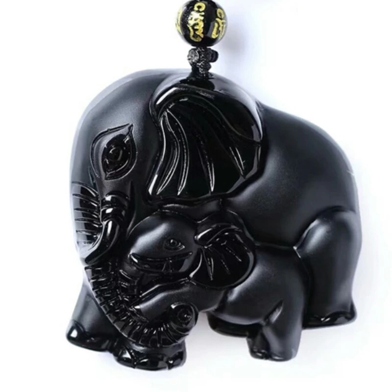 Men’s Fashion Jewelry Frosted Black Stone Beaded Elephant Pendant Necklace 491