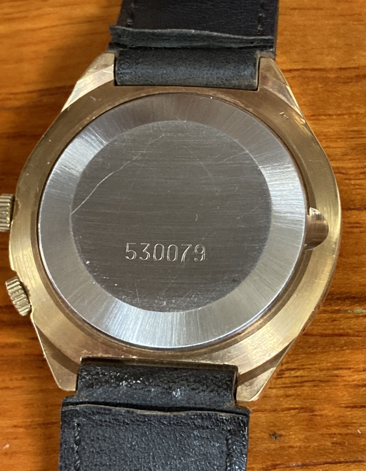 Raketa perpetual calendar watch from USSR, with leather band stamped “CCCP”