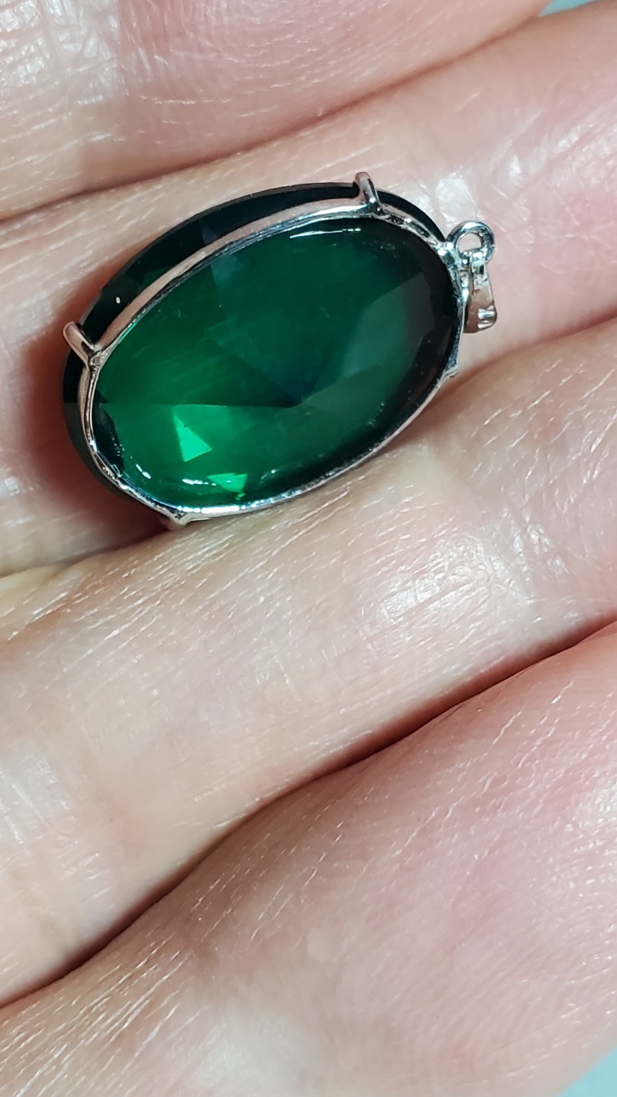 7.83 CT LAB CREATED EMERALD 10KT SOLID WHITE GOLD PENDANT 13MM X 18MM
