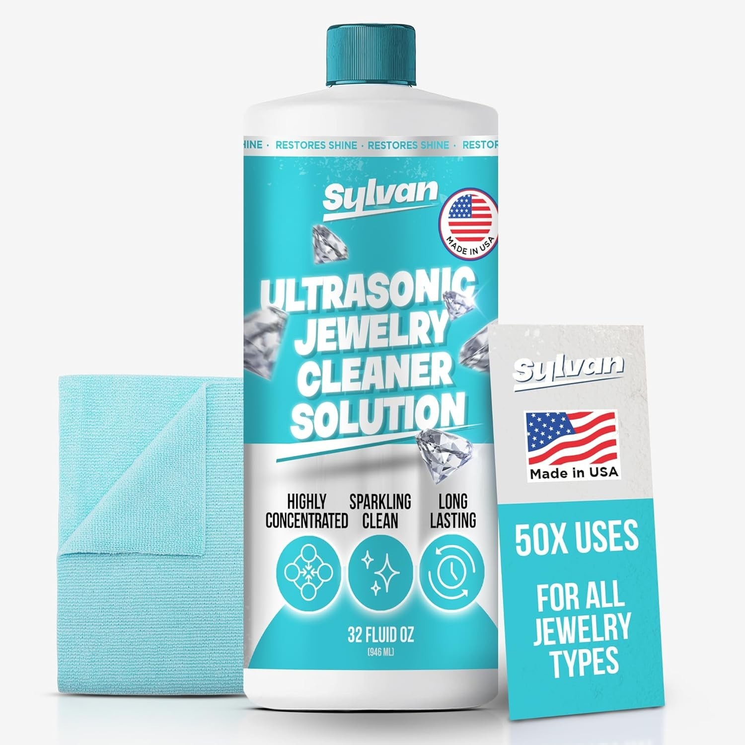 32 Oz Ultrasonic Jewelry Cleaner Solution Concentrate with Free Cloth