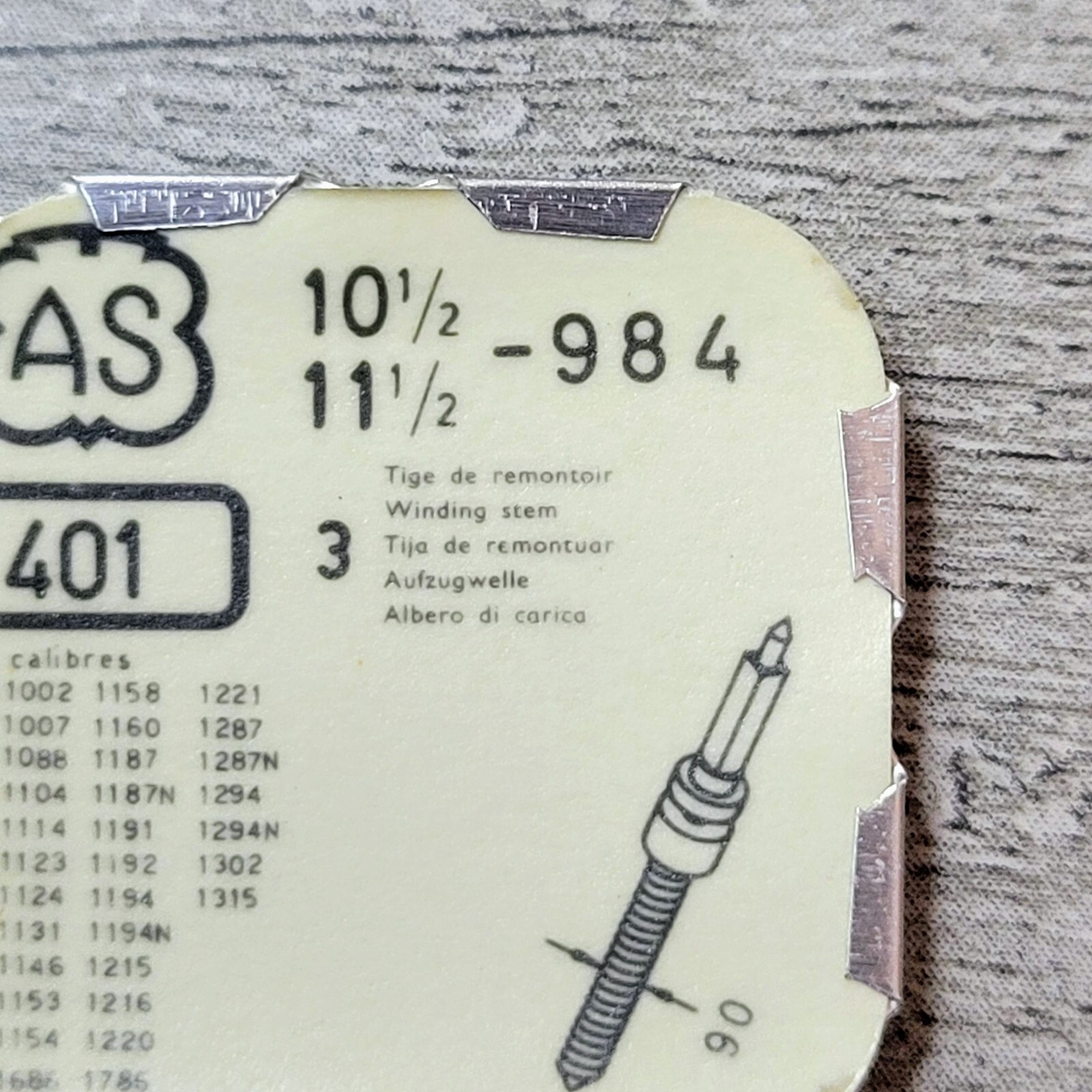 Genuine Ebauches SA Swiss Watch Part: 10.5 / 11.5-984 401 AS Winding Stem-NOS