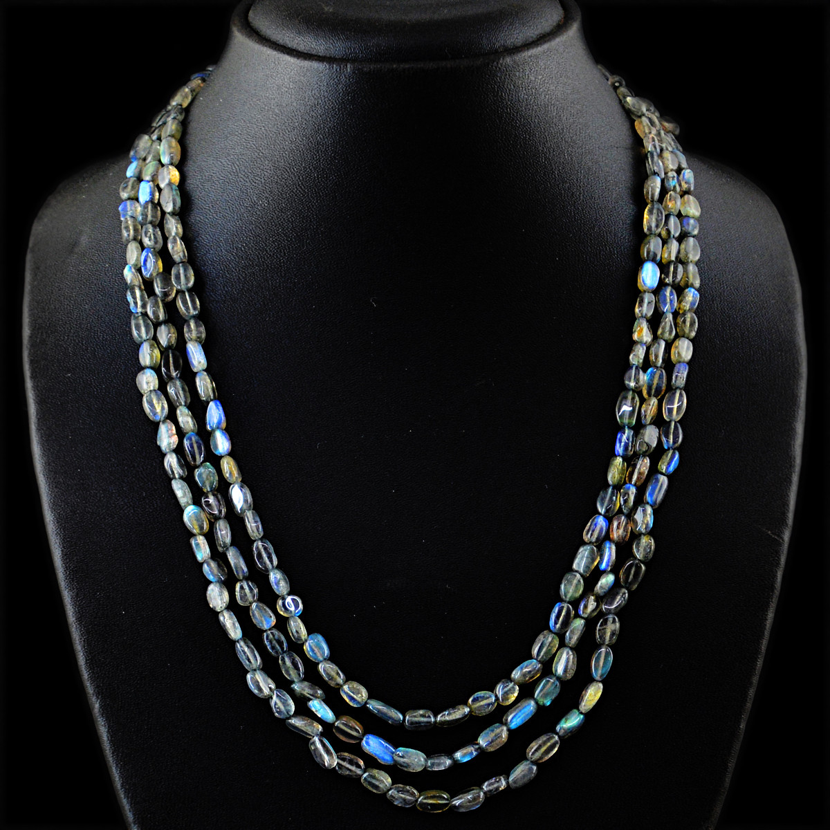 218.00 Cts Oval Shape Blue Flash Labradorite Untreated Beads Necklace (DG)