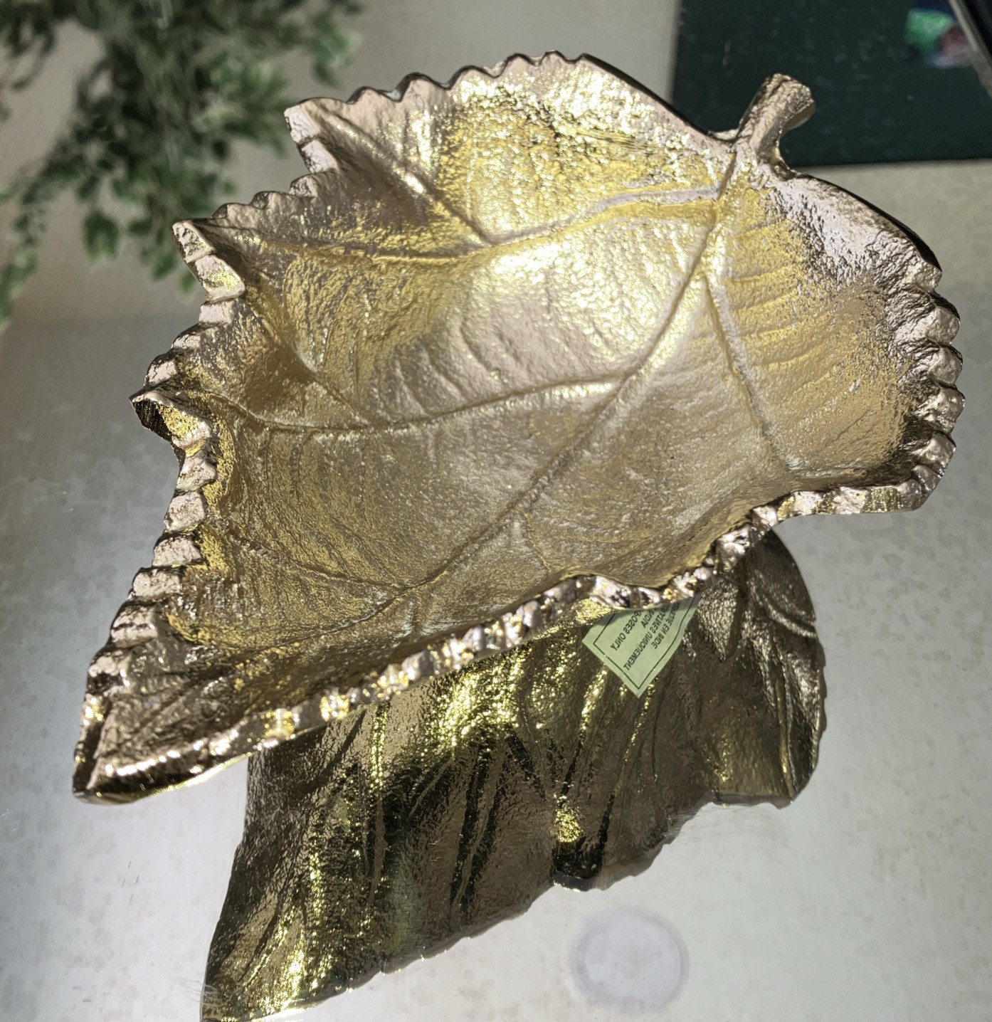 Trinket Dish Small Leaf Shaped Gold Jewelry Organizer Decorative Tray Table Top.