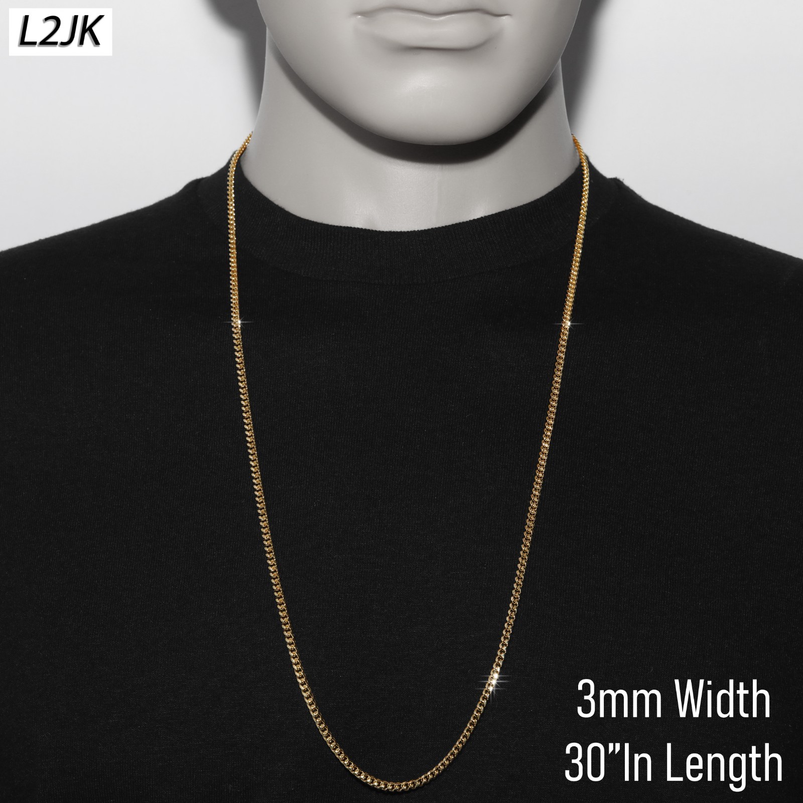 Cuban Chain Link Cascade Necklace 14K Gold Plated 3mm – 30″In Hip Hop Fashion