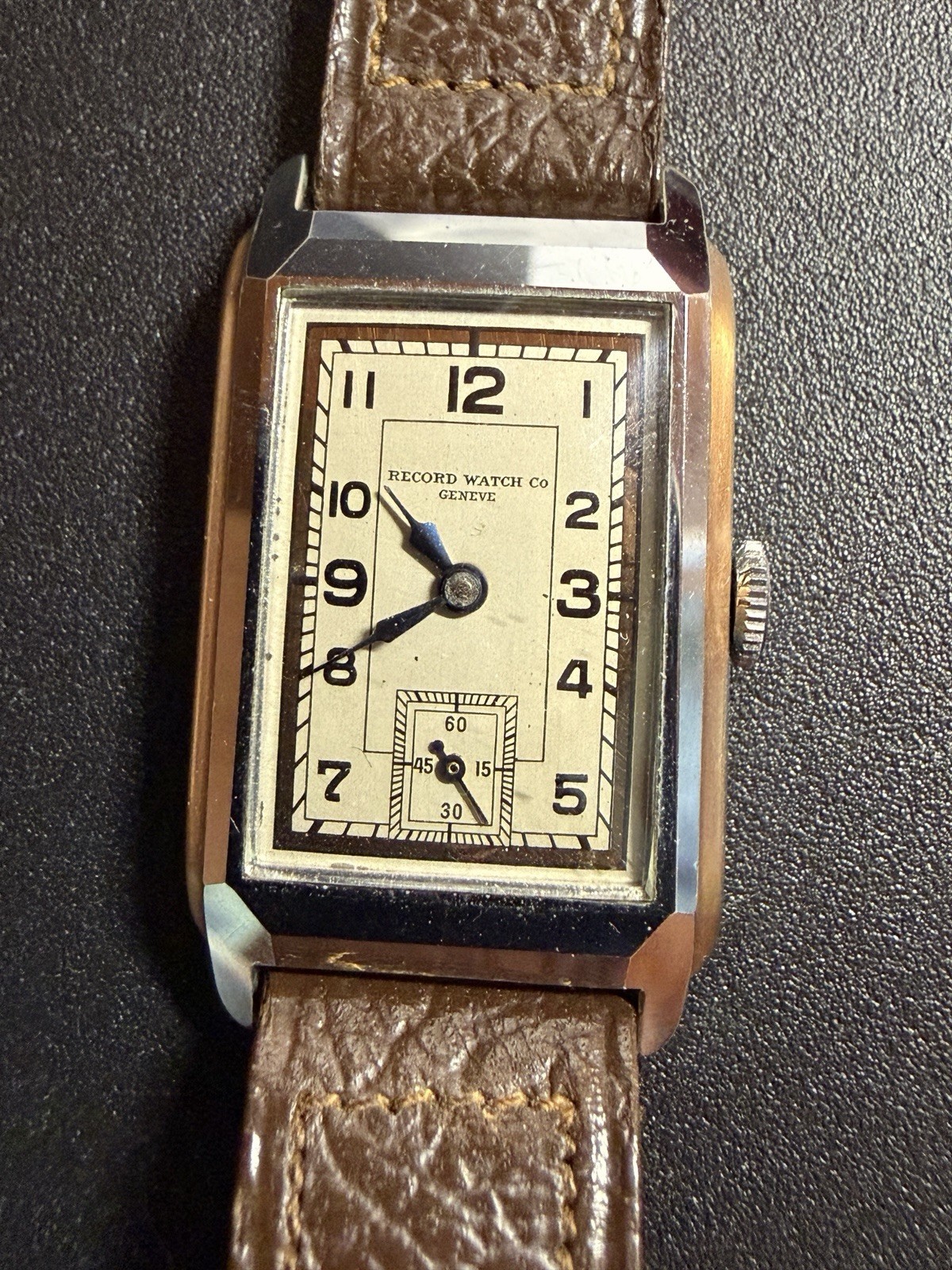 Record Watch Co Genève Art Deco Tank Vintage Manual 15 Jewels Tag Original