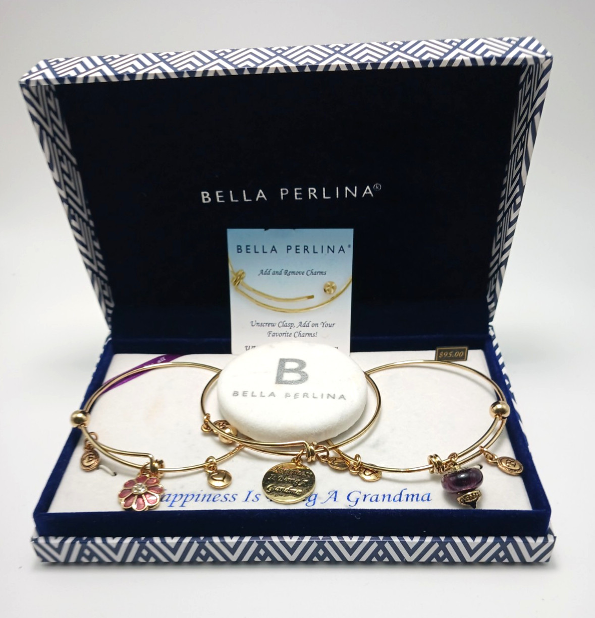 Bella Perlina “Happiness Is Being A Grandma” 3 Bangle Charm Braclets