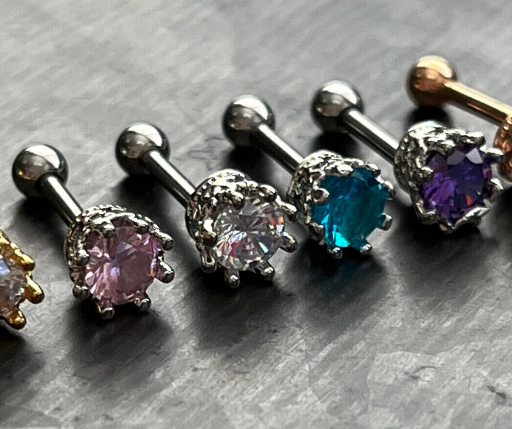 1pc Eight Prong CZ Gem Surgical Steel Helix Tragus Cartilage Bar Stud Earring