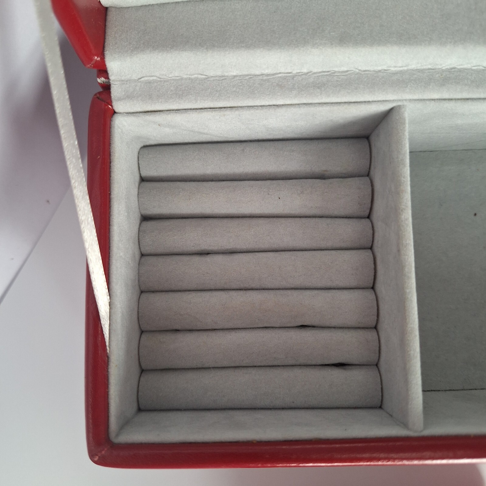 Red Faux Leather Jewelry Box 11″ 3 Piece Fabric Lined Travel Multi Compartment