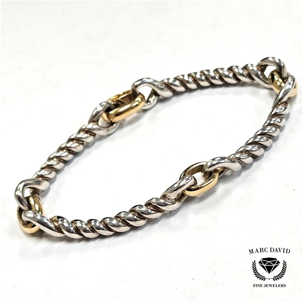 Gump’s Pepi Bracelet – Sterling Silver & 18K Yellow Gold, 31.2g, Size 6