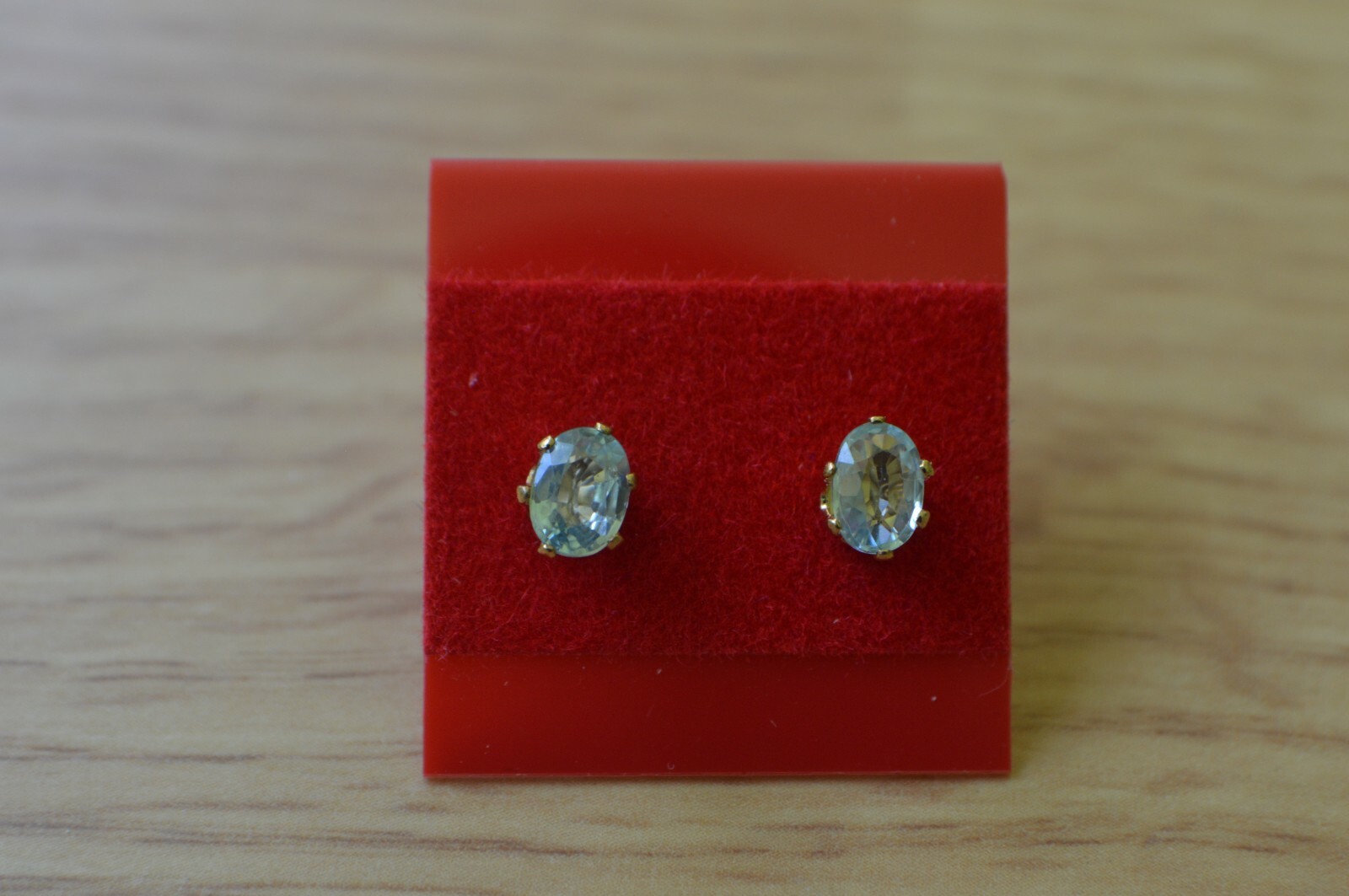 0.82ct Blue Zircon Solitaire Earrings 14K YG over Sterling Silver 6x4mm VVS