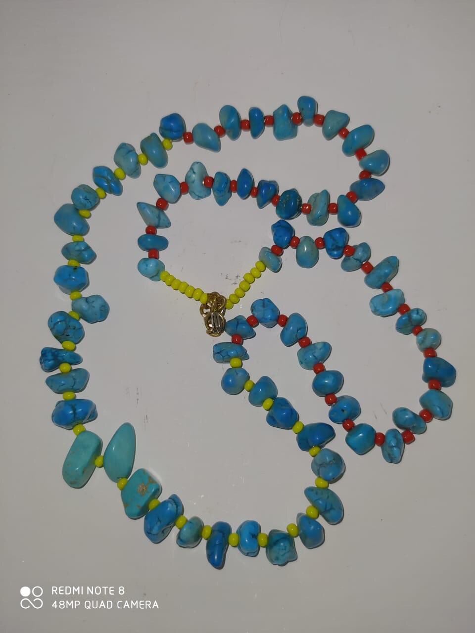 For lovers of Turquoise, Set of natural Turquoise Stones & Red & Yellow Pearls.