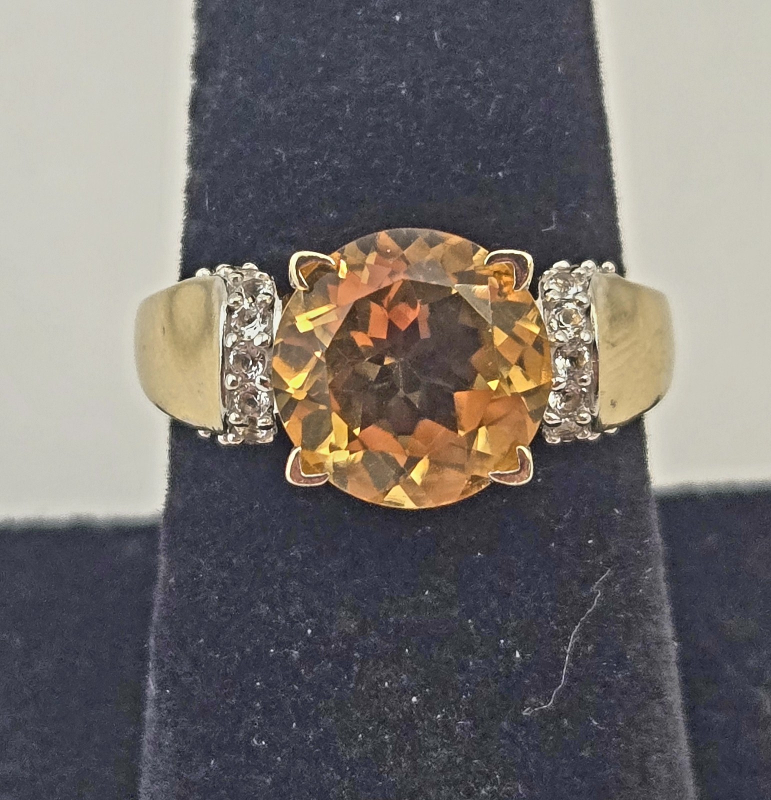 VTG Vermeil Sterling Silver Citrine BBJ Cocktail Ring Size 7 4.0g 925 Two Tone