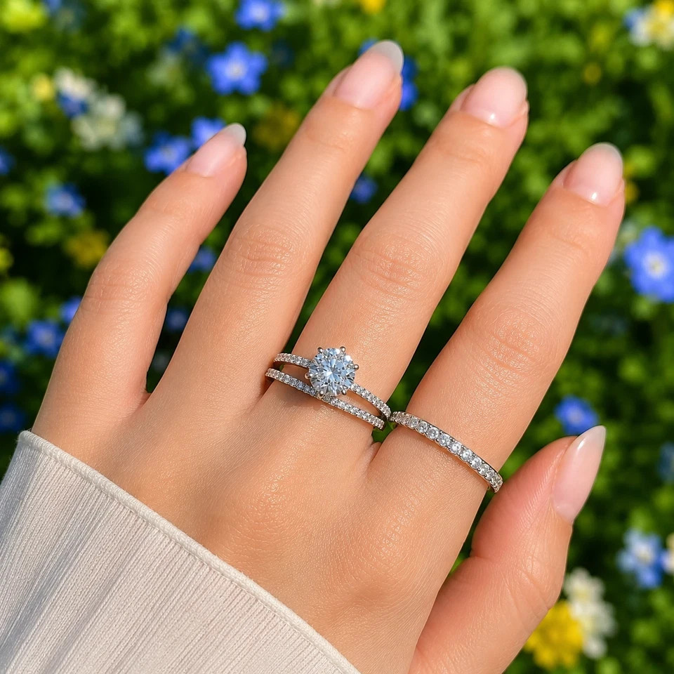 2CT Real Moissanite Wedding Engagement Bridal Ring Yellow Gold Plated Silver