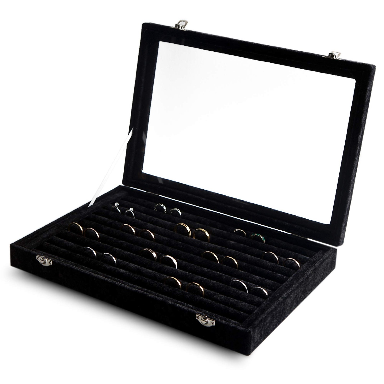 Rings/Earrings Organizer Tray with Clear Lid 10 Slots Velvet Drawer Insert Je…