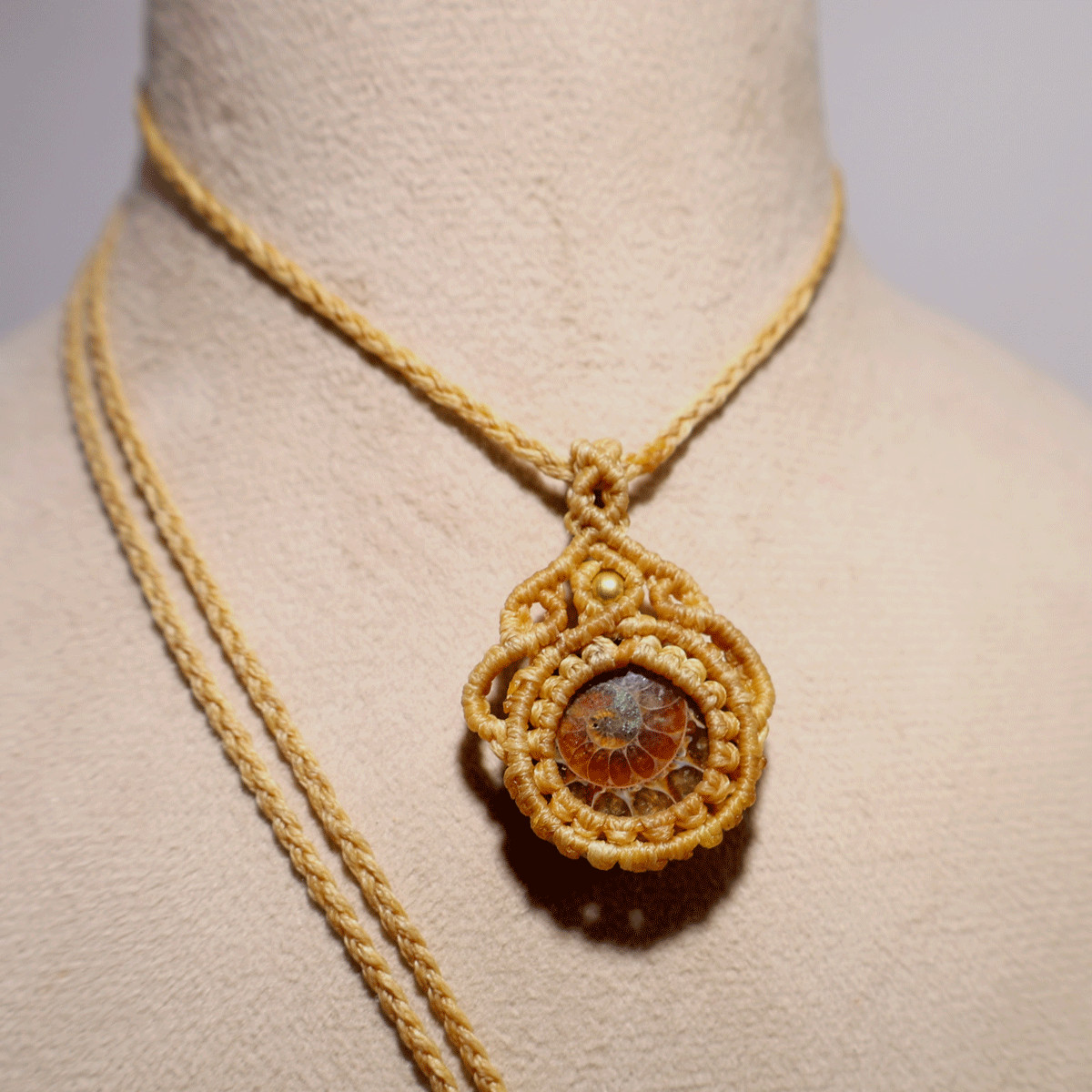 Ancient Spiral of Time~ Natural Ammonite Fossil Hand Woven OOAK Macrame Necklace