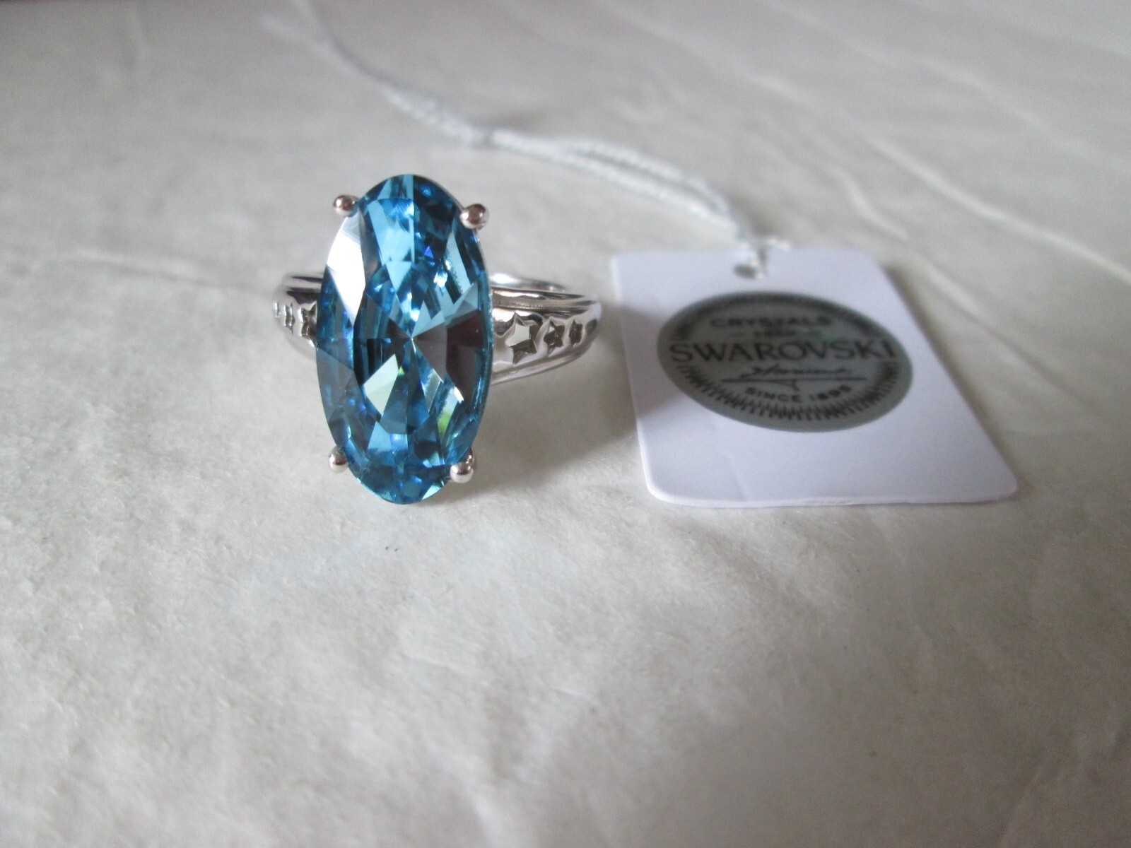 Aquamarine Crystal from Swarovski Platinum over Sterling Ring (Sz 7) 4.41 cts