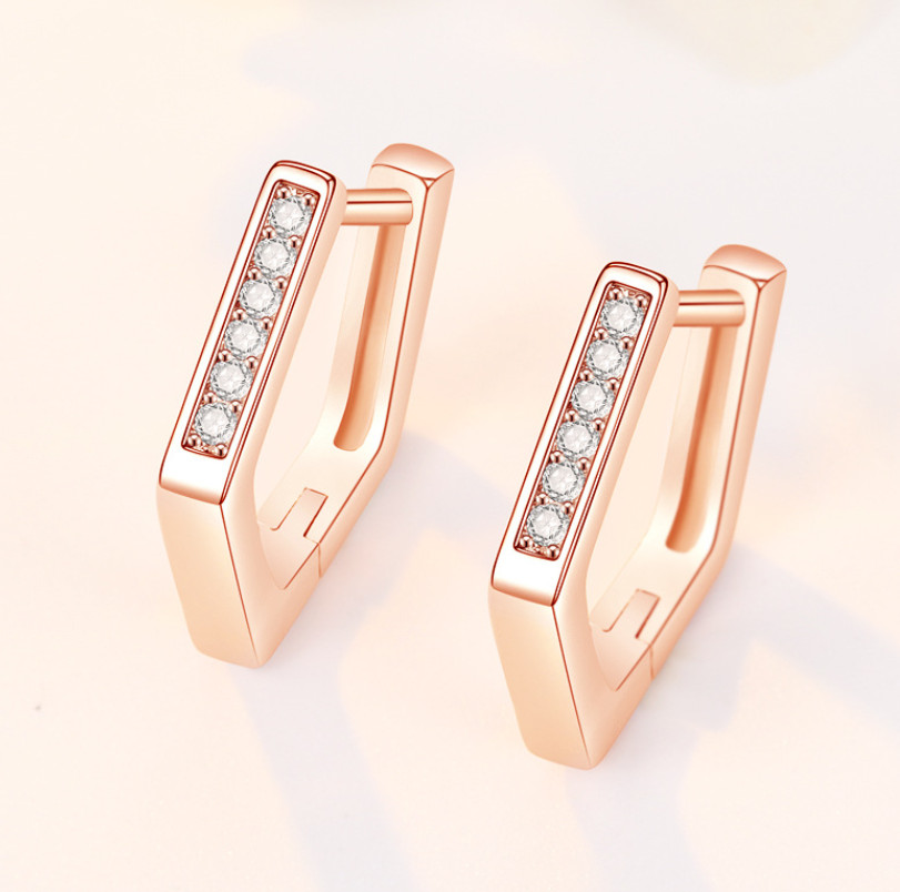 Women 925 Silver Tone Geometric Pentagon CZ Huggie Hoop Earrings 14mm TH1