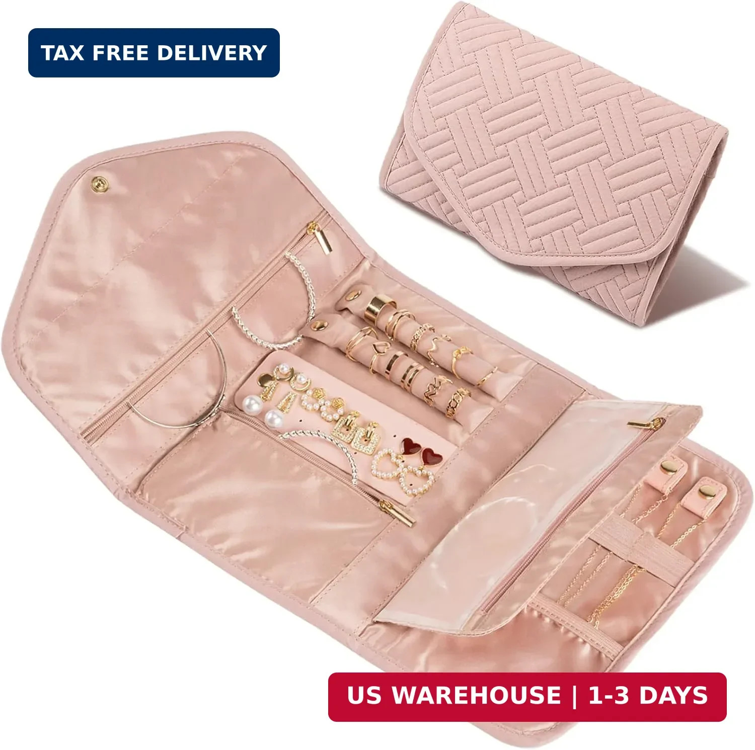 Amrules Travel Jewelry Organizer Bag Anti-Tangle Foldable Small Jewelry Roll Tra