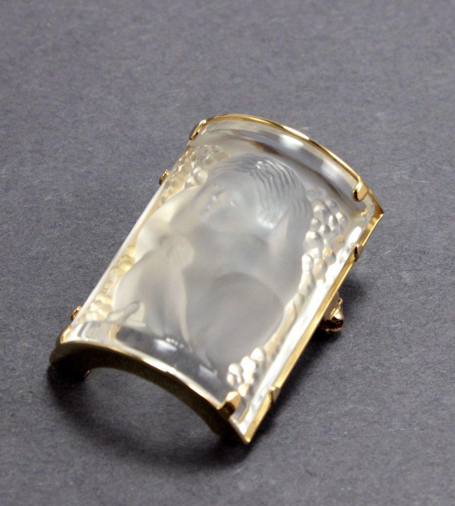 LALIQUE GOLD PLATED FROSTED CRYSTAL ENFANT CHERUB ANGEL PIN BROOCH PENDANT