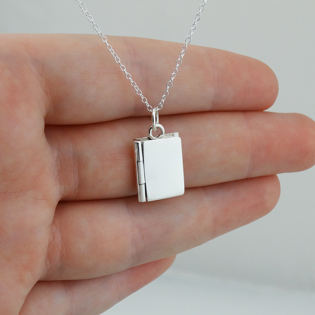 Book Locket Necklace – 925 Sterling Silver – Photo Picture Pendant Charm Open