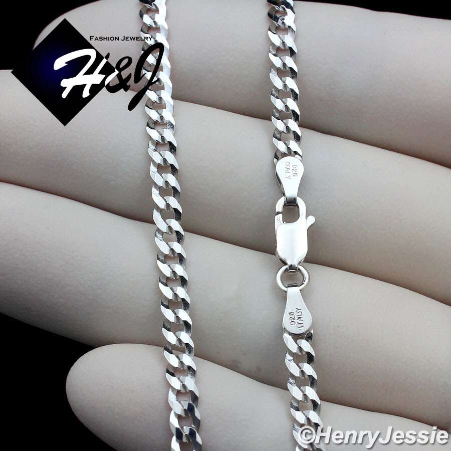 18″20″24″MEN 925 STERLING SILVER 4MM FLAT CUBAN CURB LINK CHAIN NECKLACE*SN16