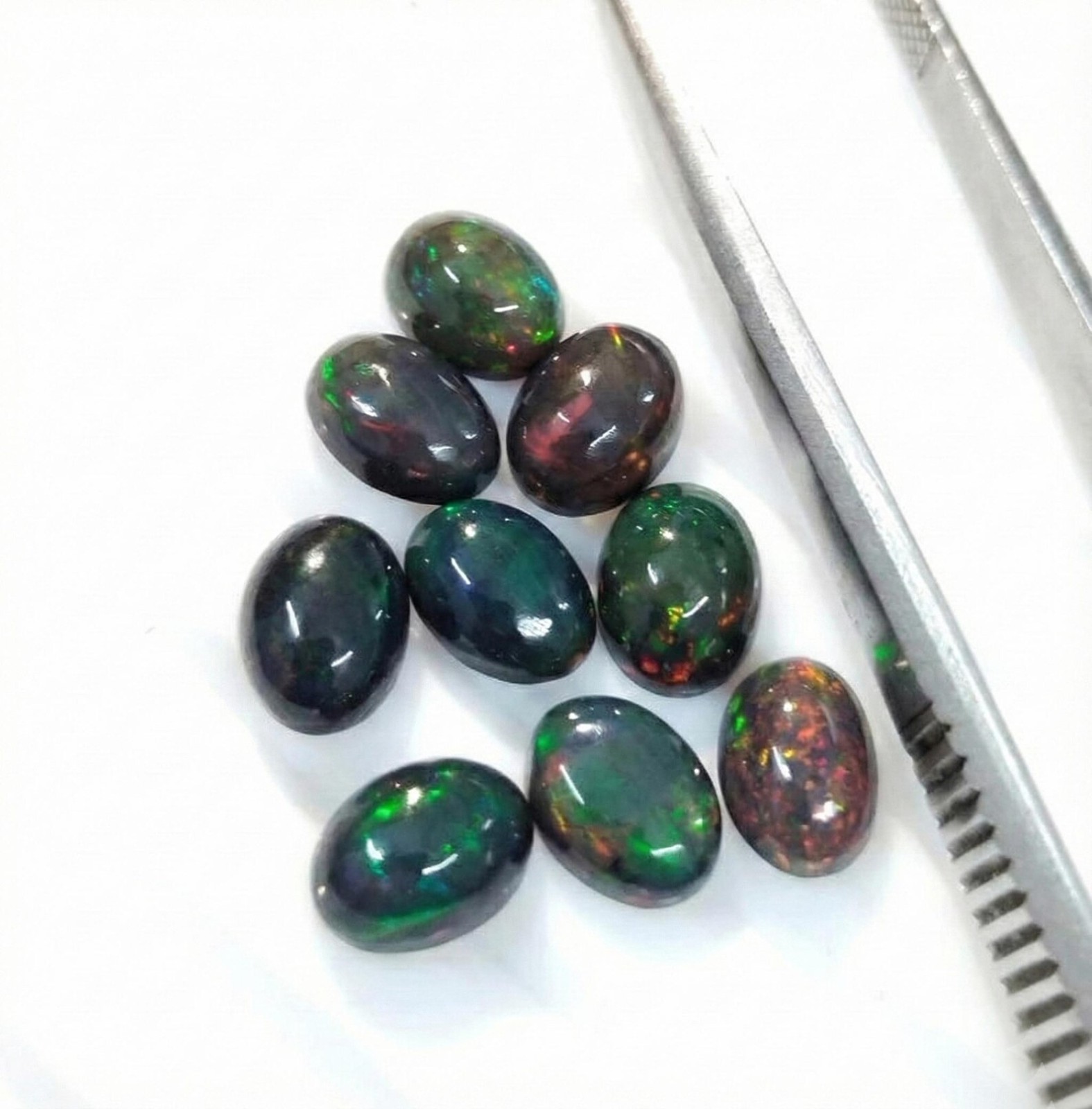 Natural Black Ethopian Opal Oval Cabochon 3x5mm To 8x10mm Loose Gemstone