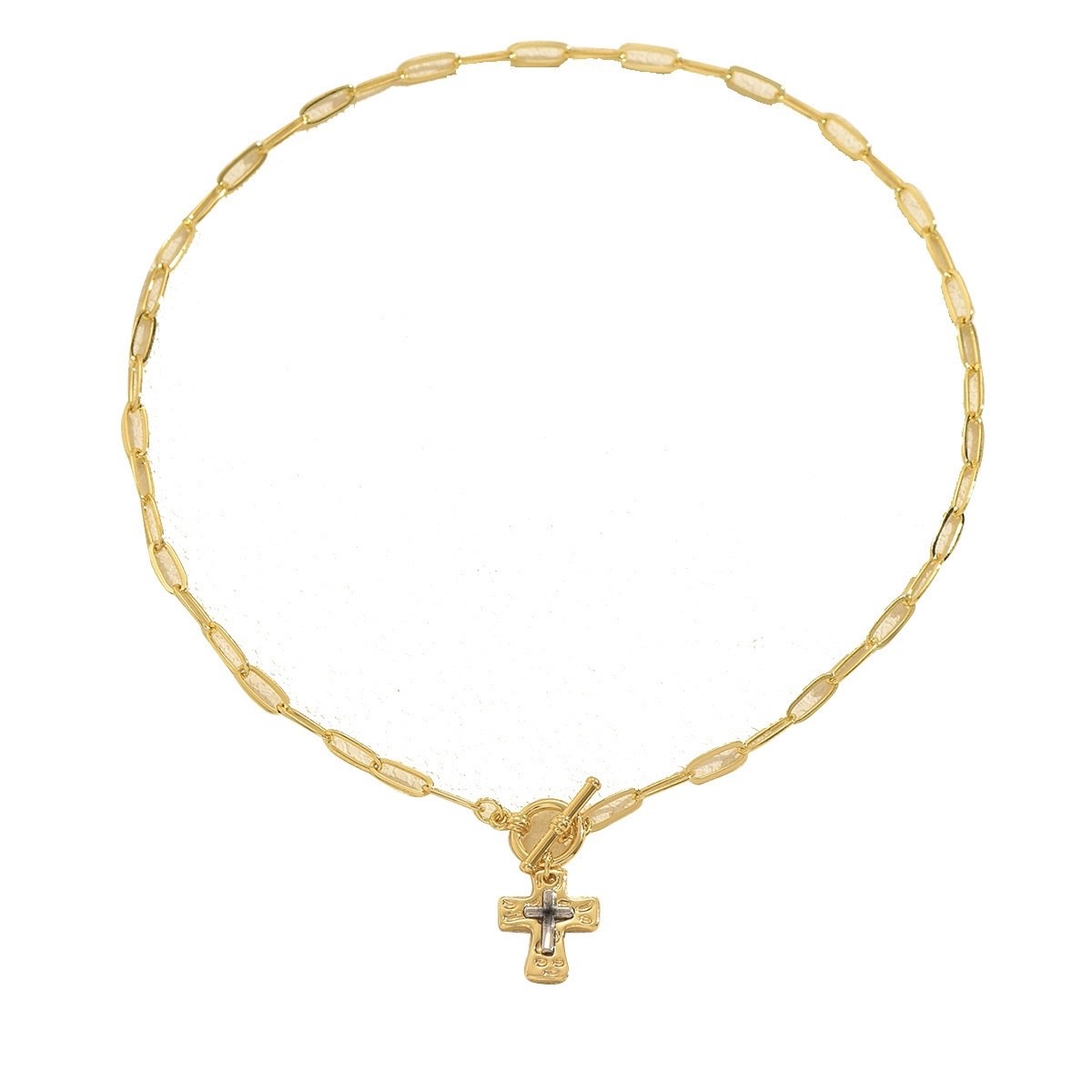 Women’s Paperclip Cross Pendant Necklace Gold & Silver Clavicle Chain Jewelry