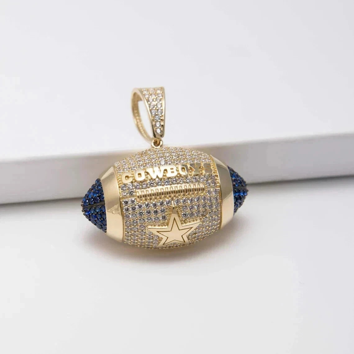 2.00 Ct Lab-Created Blue Sapphire Dallas Cowboys Pendant 14k Yellow Gold Plated