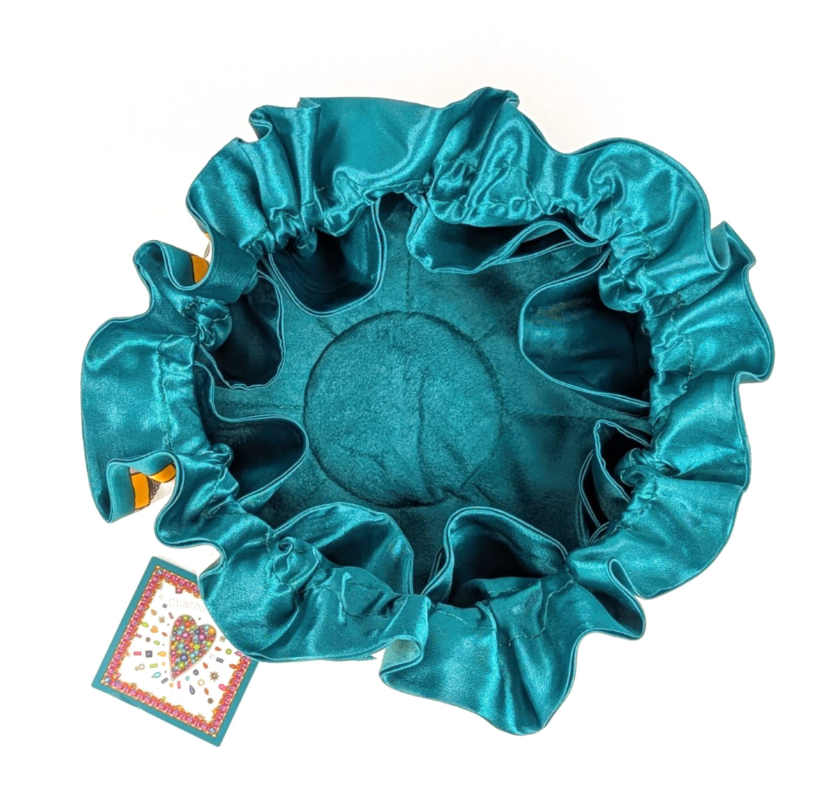 BRIGHTON “Charmed Love” Draw-String Jewelry Pouch Teal White Satin w/Jewels NEW