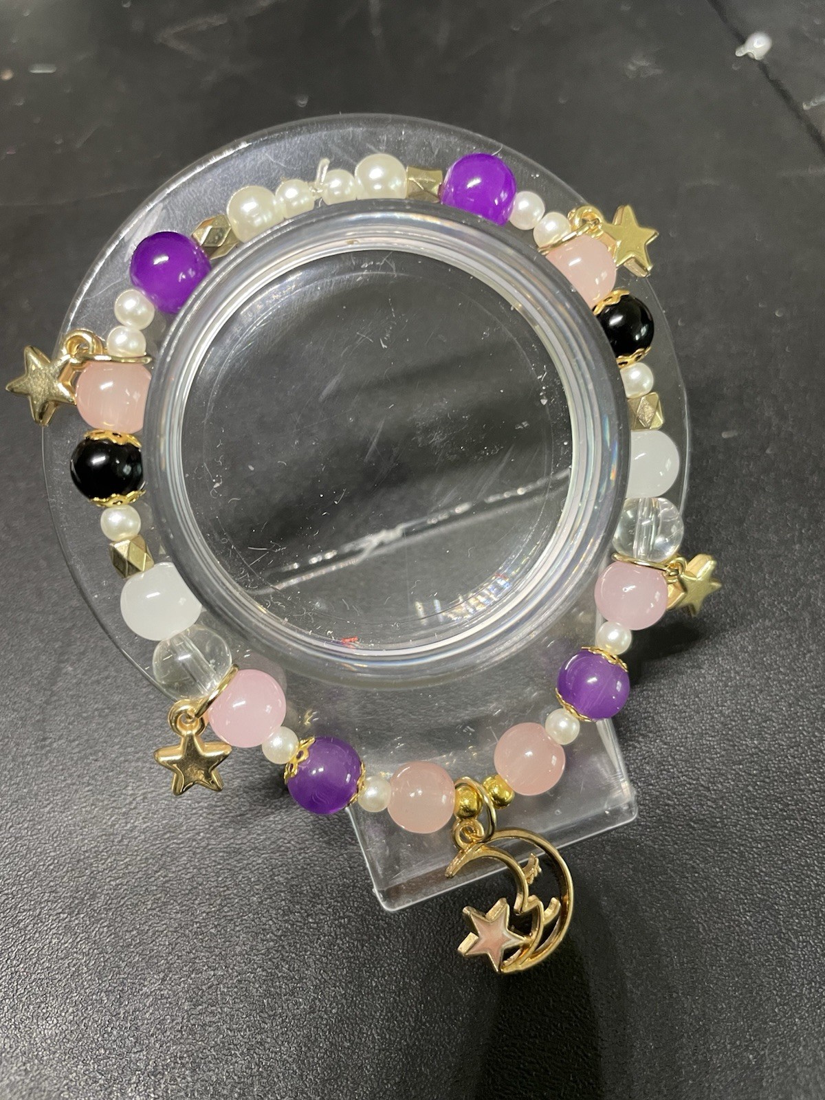 Multicolor Beaded Stretch Charm Bracelet Moon & Star Dangle, Celestial