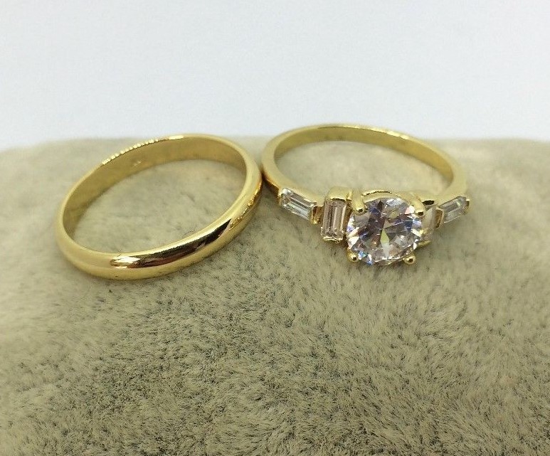 14k gold plated Imitation Diamonds Bridal Engagement Wedding Ring Set LY35
