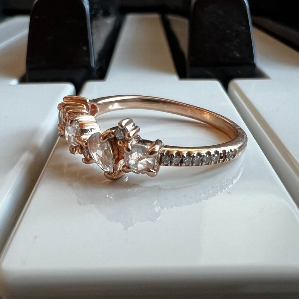 Bridal Set – 2 Morganite + Diamond Cluster Rings, 14K Rose Gold, Luna Skye