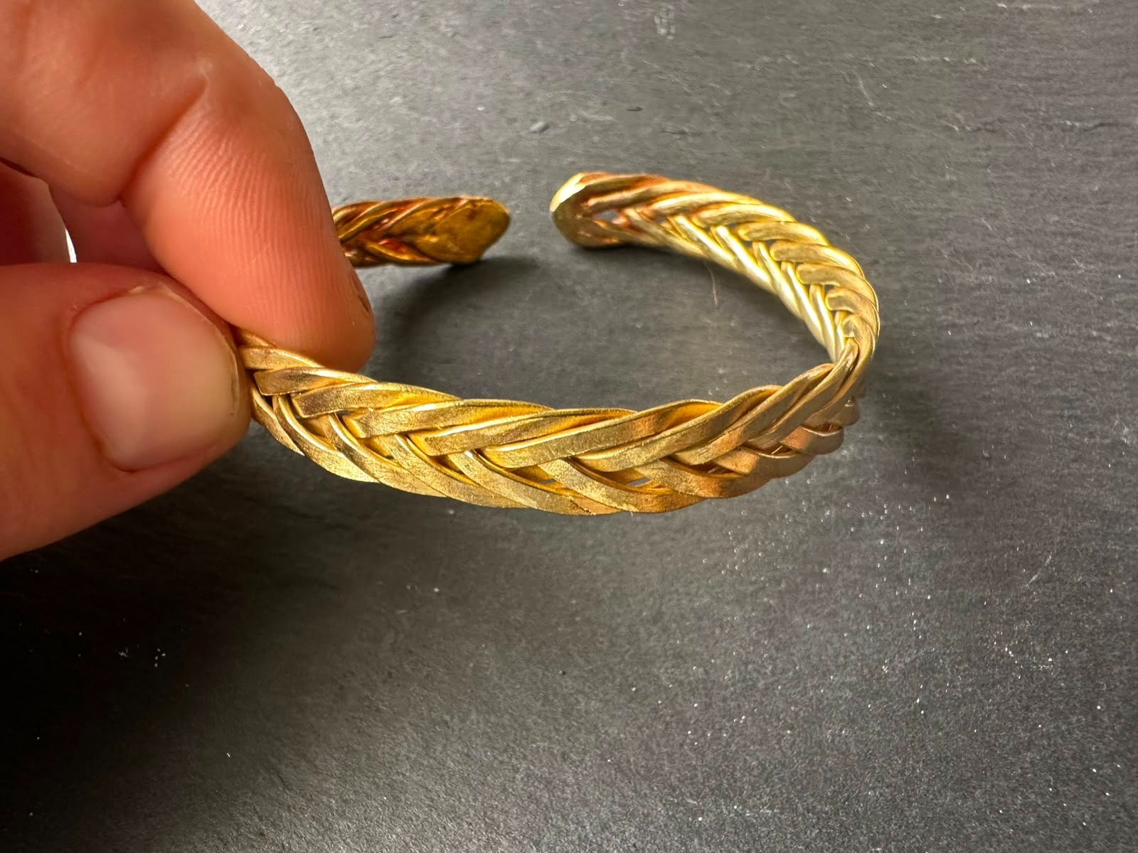Handmade Brass Cuff Bracelet Men’s Adjustable Artisan Spain 20g 17cm Wide