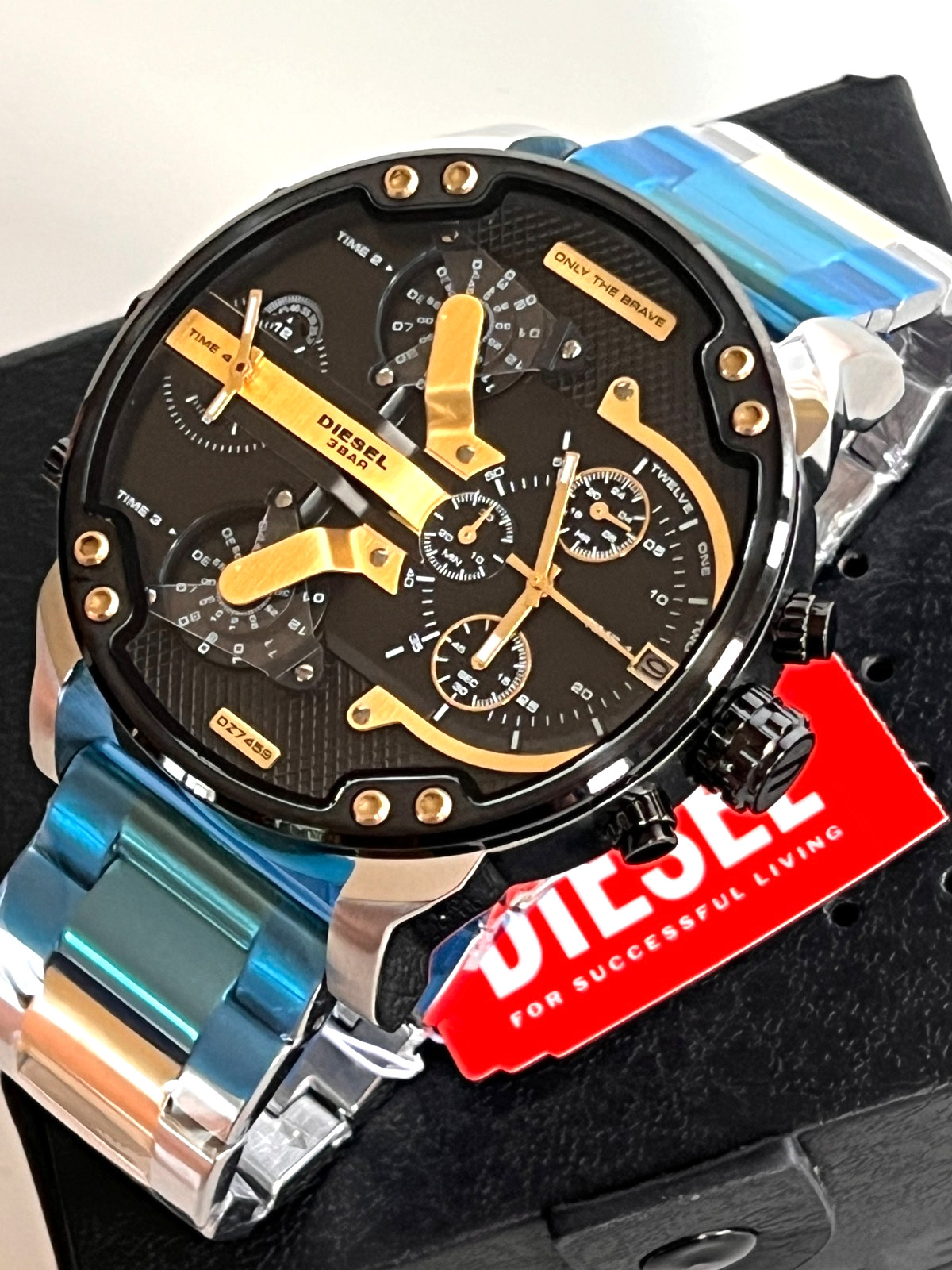 DIESEL DZ7459 Mr. Daddy 2.0 Chronograph Watch Silver/Gold BNWT Gift Box $425