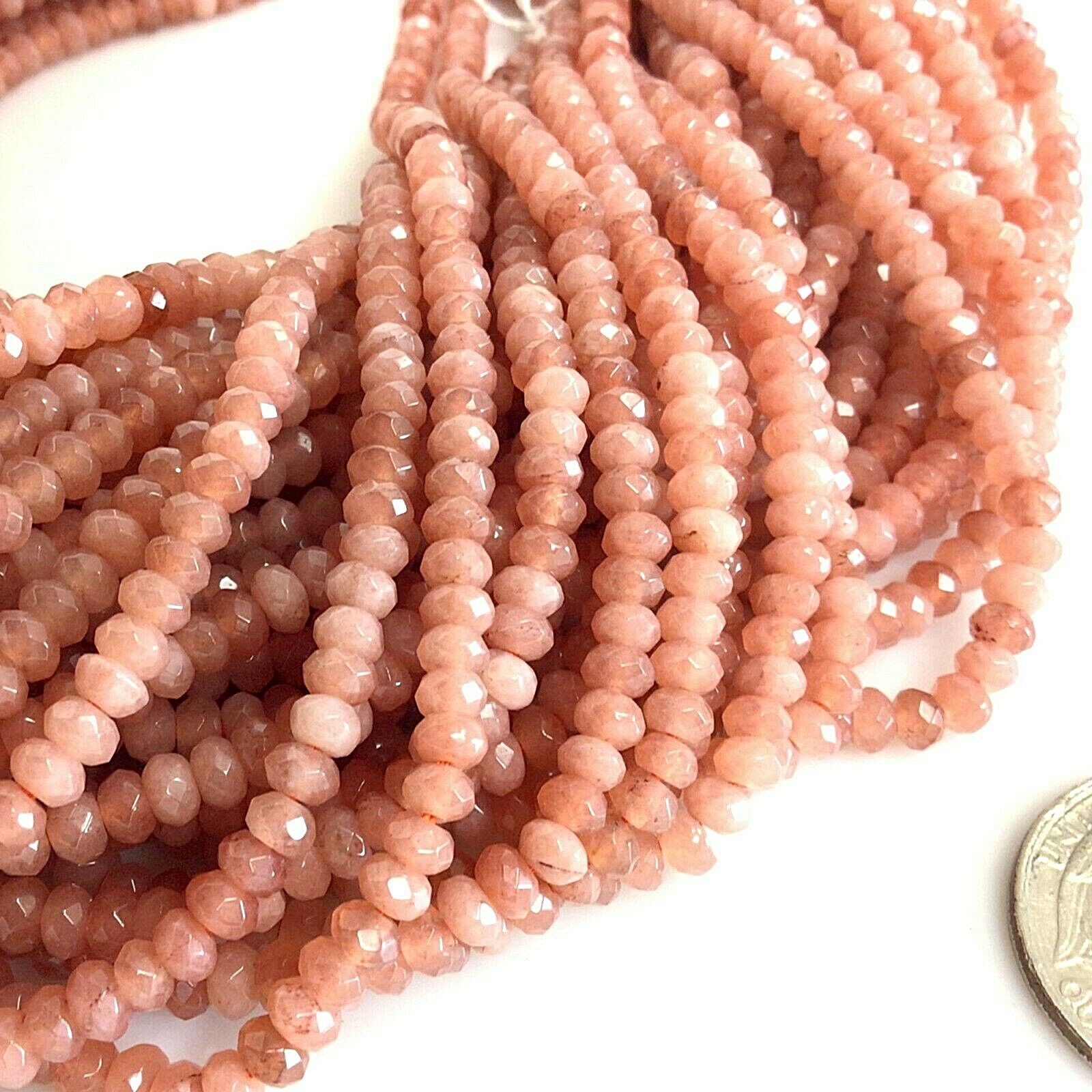 Natural Gemstones Peach Moonstone Faceted Rondelle Bead 4x3mm 14″ Jewelry Making