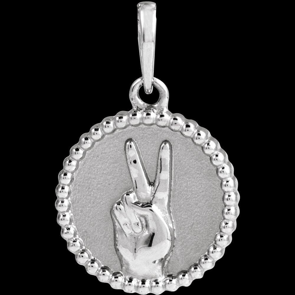 Sterling Silver 925 Peace Sign Language Pendant Polished 19 x 12 mm. STU